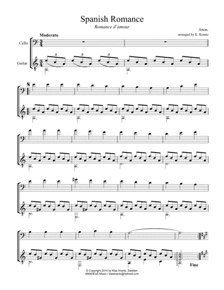 Spanish Romance, Romanza for cello and guitar (arr. K. Krantz)