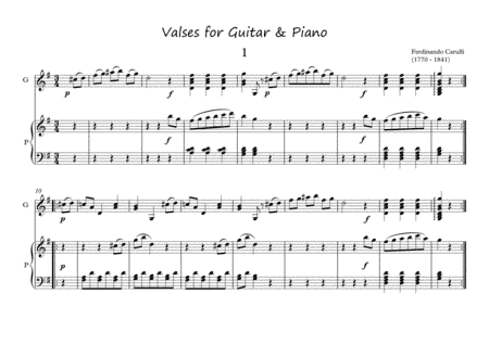 Valses for Guitar and Piano duet (arr. PianoSheetNow)