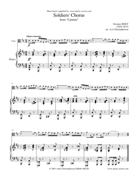Soldiers Chorus from Carmen - Viola and Piano (arr. Anne L Christopherson GRSM ARCM)