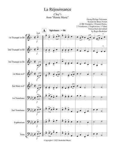 La Rejouissance (from "Heroic Music") (Eb) (Brass Nonet - 3 Trp, 2 Hrn, 2 Trb, 1 Euph, 1 Tuba) (arr. Regis Bookshar)