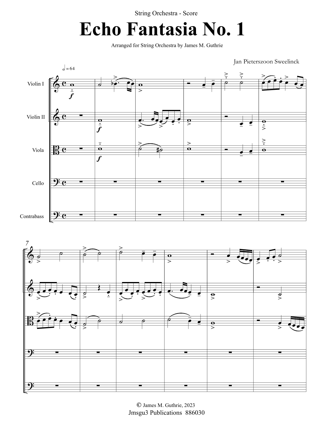 Sweelinck: Echo Fantasia No. 1 for String Orchestra (arr. James M. Guthrie)