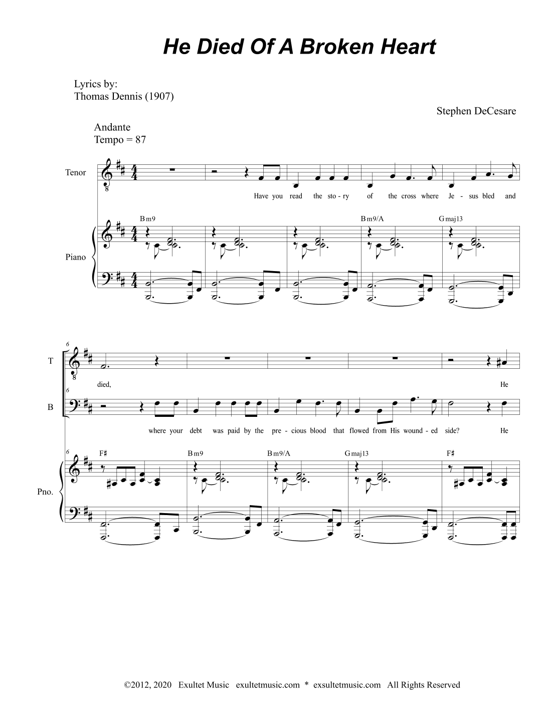 He Died Of A Broken Heart (Duet for Tenor and Bass Solo)