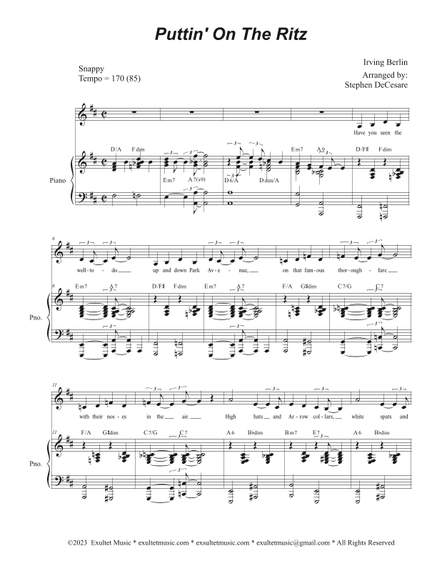 Puttin' On The Ritz (Unison choir - Medium Key) (arr. Stephen DeCesare)