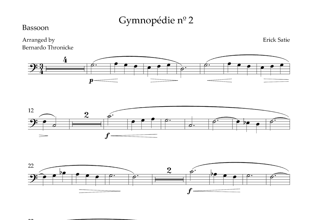 Gymnopédie nº 2 - For Bassoon (arr. Bernardo Thronicke)