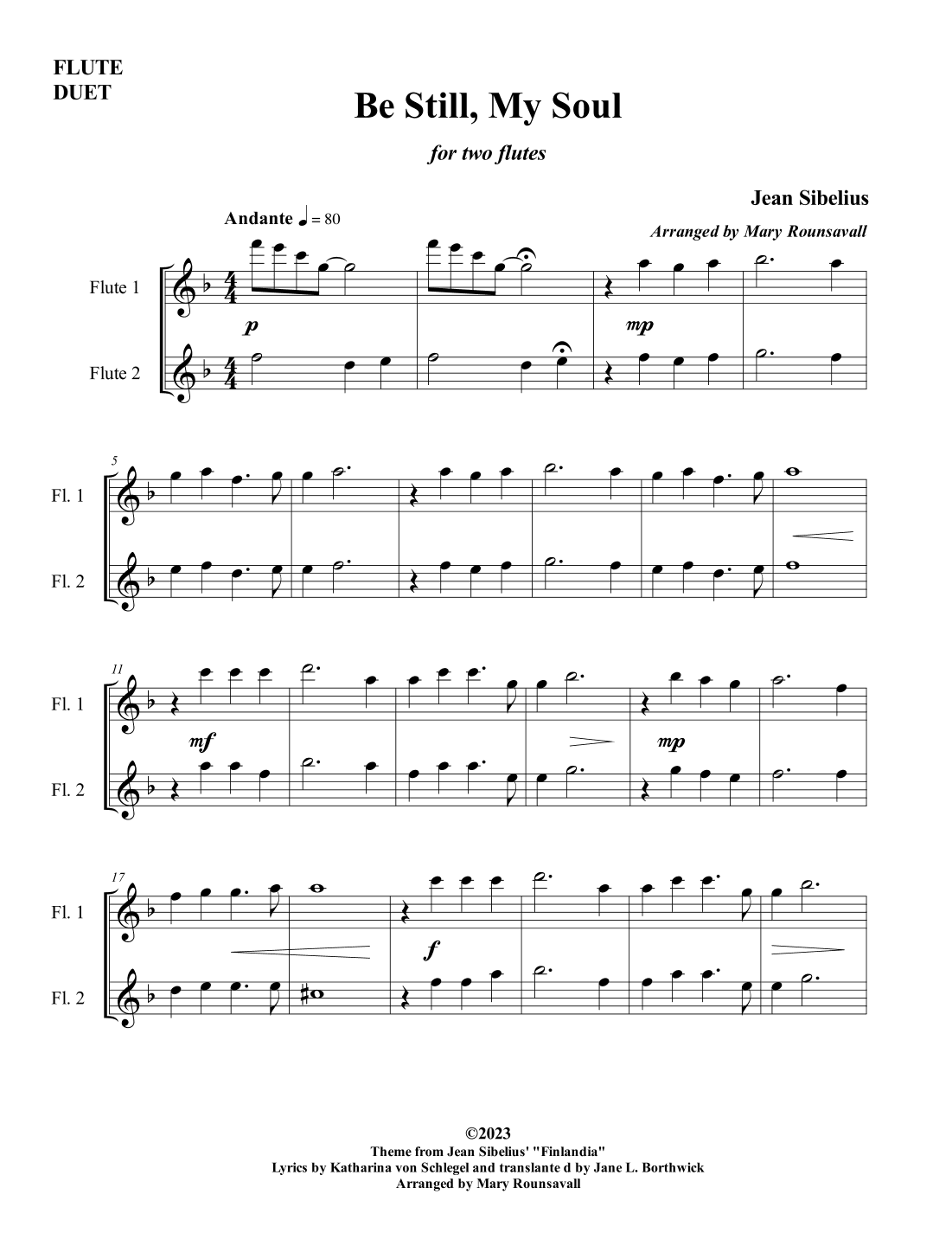 Be Still, My Soul (Flute Duet) (arr. Mary Rounsavall)
