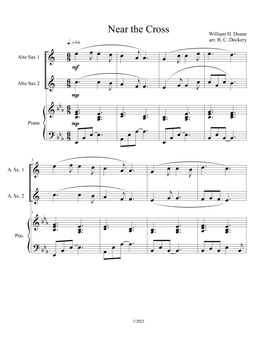 Near the Cross (alto sax duet) with optional piano accompaniment (arr. B. C. Dockery)