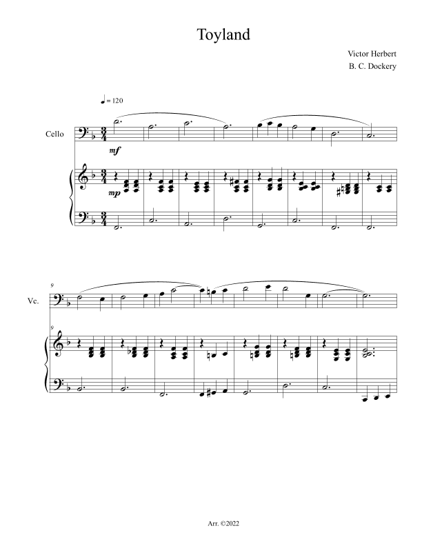 Toyland (Cello Solo with Piano Accompaniment) (arr. B. C. Dockery)
