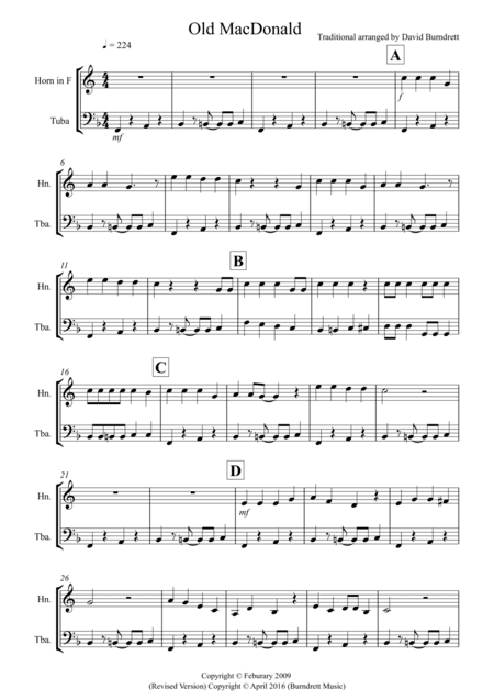 Old MacDonald! for French Horn and Tuba Duet (arr. David Burndrett)