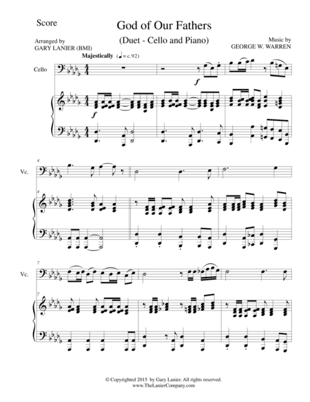 GOD OF OUR FATHERS (Duet – Cello and Piano/Score and Parts) (arr. Gary Lanier)