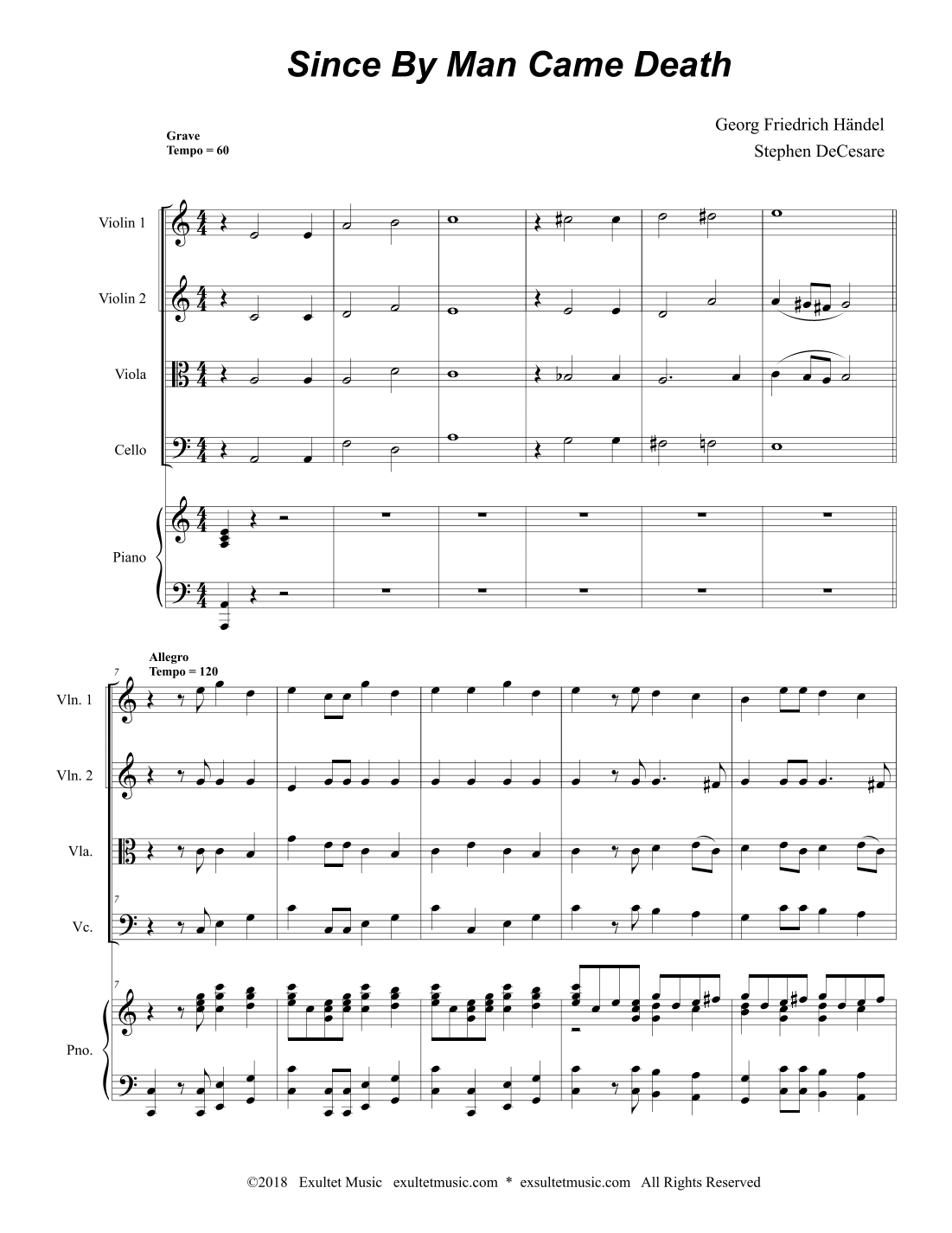 Since By Man Came Death (String Quartet and Piano) (arr. Stephen DeCesare)