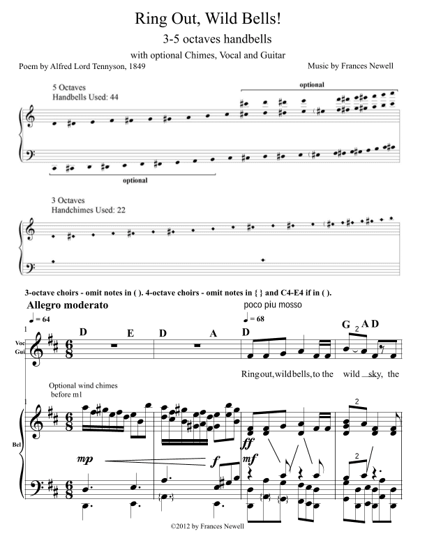 Ring Out, Wild Bells!-for Vocal, Guitar, Handbells