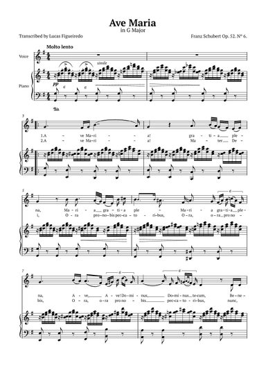 Ave Maria (Schubert) in G Major for Piano and Voice (Lyrics in Latin) (arr. Lucas Figueiredo)