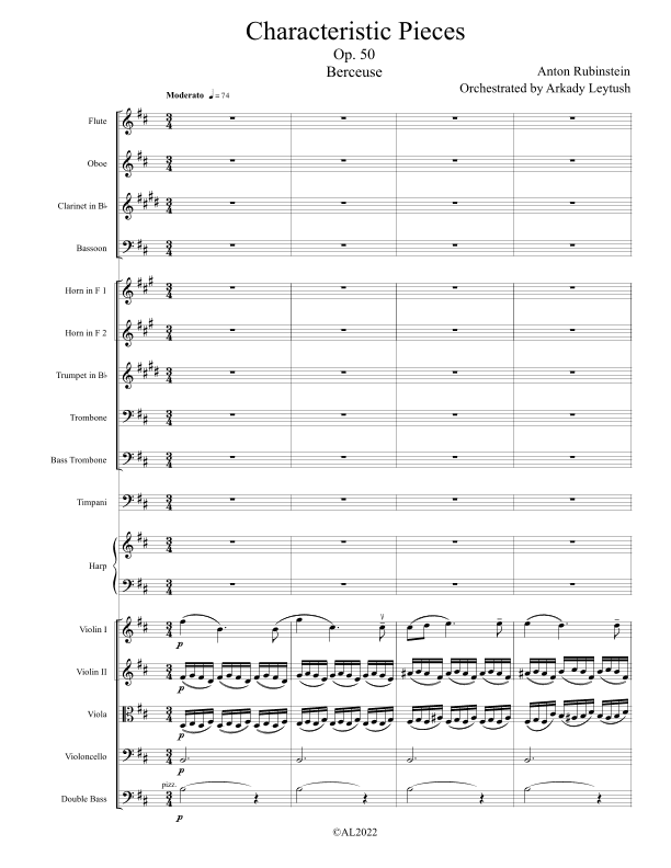 Anton Rubinstein "Character Pictures",#1. Berceuse, Op.50, orchestrated by Arkady Leytush