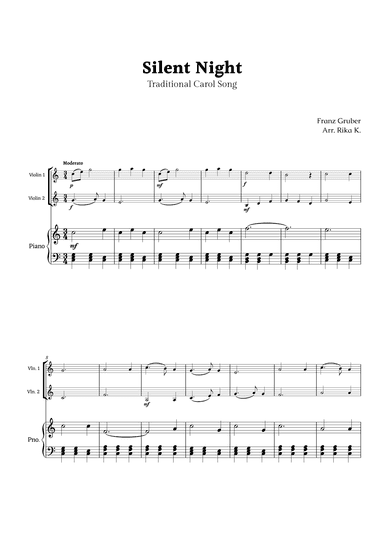 Silent Night for Violin Duet and Piano (arr. Rika K.)
