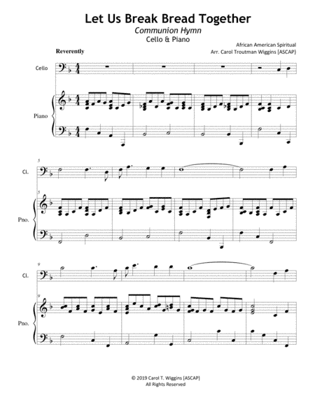 Let Us Break Bread Together (Cello & Piano) (arr. Carol Troutman Wiggins [ASCAP])