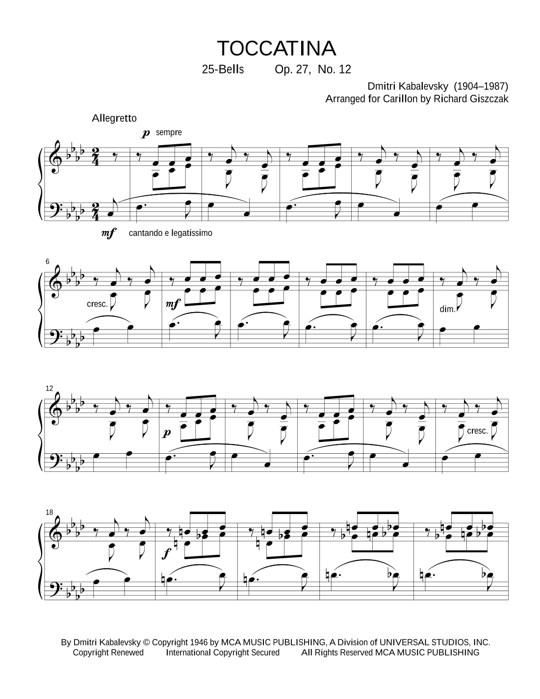 Toccatina, Op. 27 (arr. Richard Giszczak)