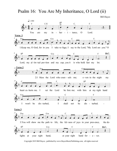 Psalm 16:  You Are My Inheritance, O Lord (ii)