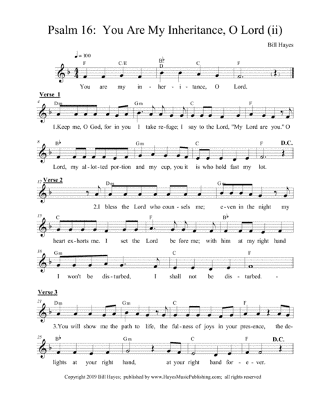 Psalm 16:  You Are My Inheritance, O Lord (ii)