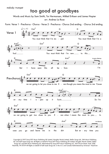 Too Good At Goodbyes (arr. Andrea La Rose)