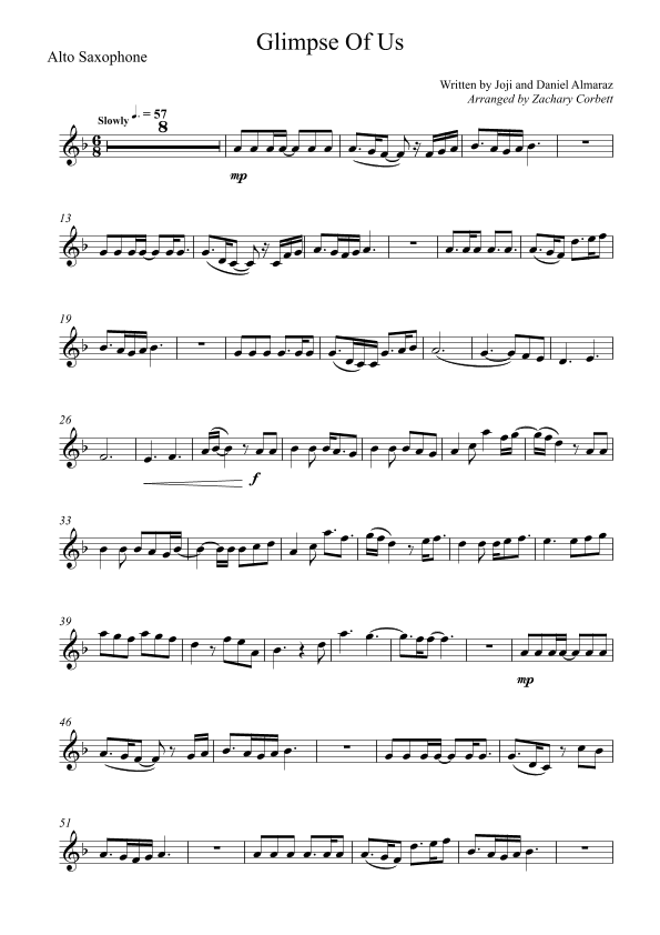 Glimpse Of Us (arr. Zachary Corbett)