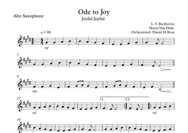 Ode to Joy - Joyful Joyful - Easy Alto Saxophone (arr. Daniel H Rosa)