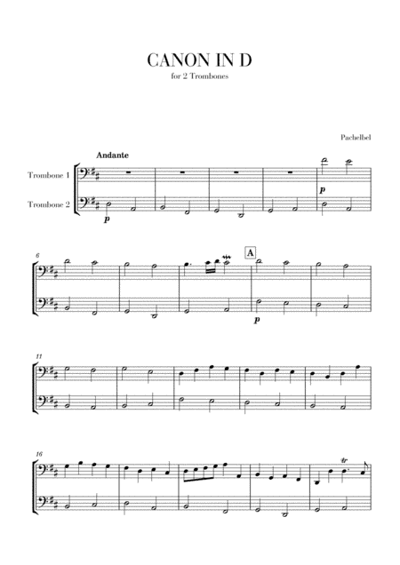 Canon in D for 2 Trombones (arr. Cadenza Editions)