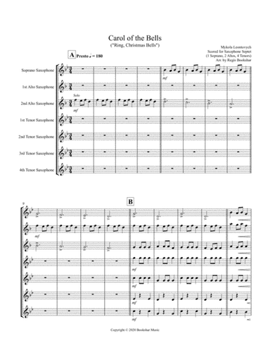 Carol of the Bells (F min) (Saxophone Septet - 1 Sop, 2 Alto, 4 Ten) (arr. Regis Bookshar)