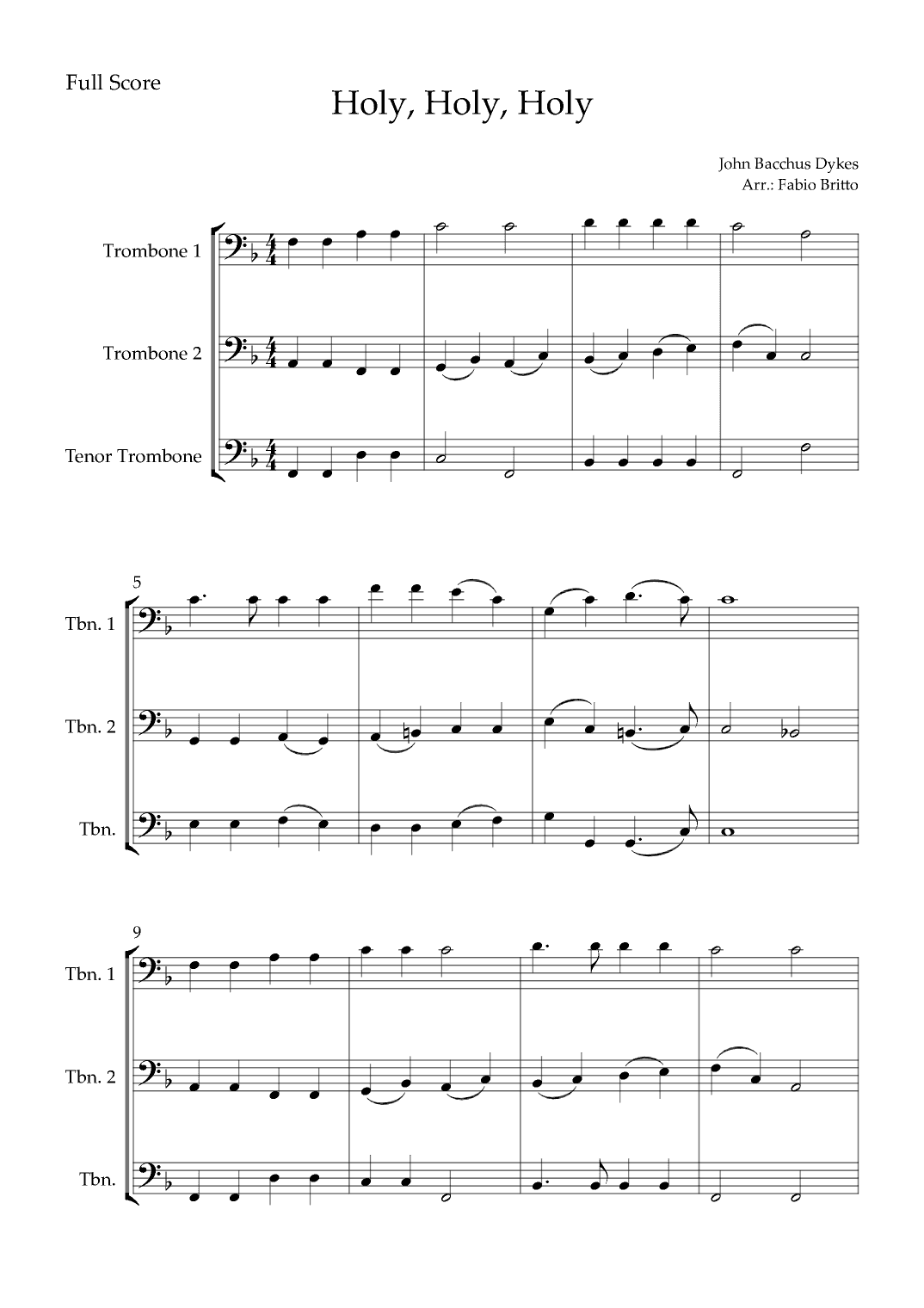 Holy, Holy, Holy (Traditional Christian Song) for Trombone Trio (arr. Fabio Britto)