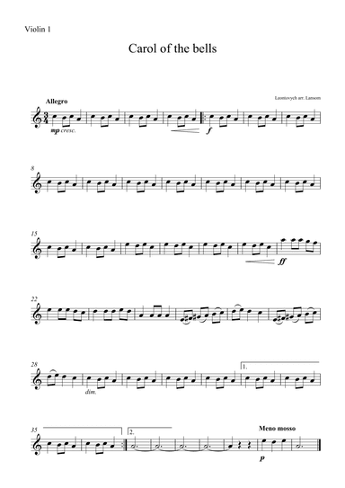 Carol of the bells for four violins (arr. Mark Lansom)