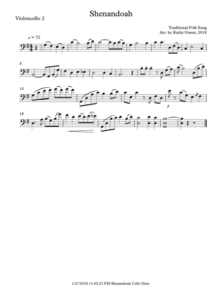Shenandoah for Cello Duet (arr. Kathy Fraser)