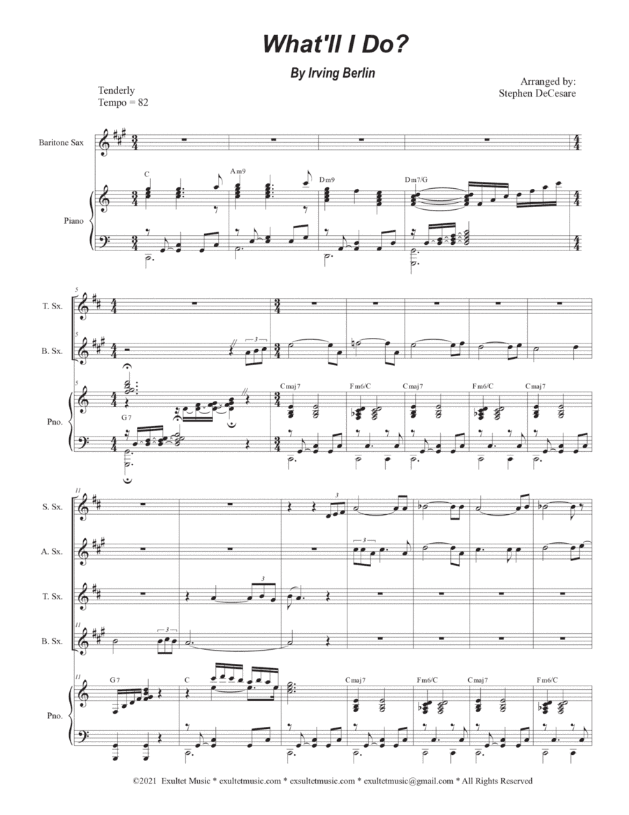What'll I Do? (Saxophone Quartet and Piano) (arr. Stephen DeCesare)