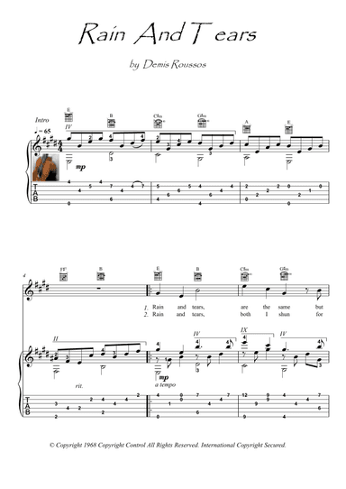 Rain And Tears (arr. PianoSheetNow)