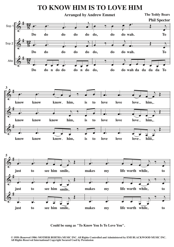 To Know Him Is To Love Him (arr. Andrew Emmet)