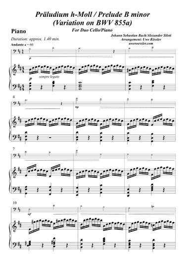 Präludium h-Moll / Prelude b minor BWV 855a Bach / Siloti (arr. Uwe Rössler Roessler Rassler)