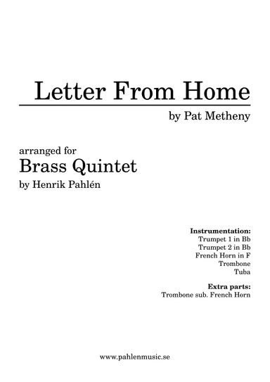 Letter From Home (arr. Henrik Pahlén)