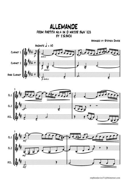 Allemande & Courante By J.S.Bach BWV828 Clarinet Trio (arr. Stephen Davies)