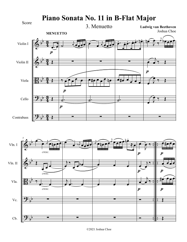 Piano Sonata No. 11, Movement 3 (arr. Joshua Choe)