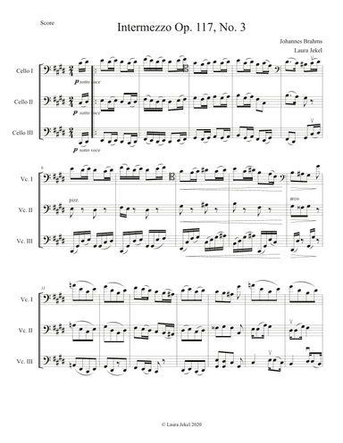 Brahms Intermezzo Op. 117, No. 3 arranged for Cello Trio (arr. Laura Jekel)