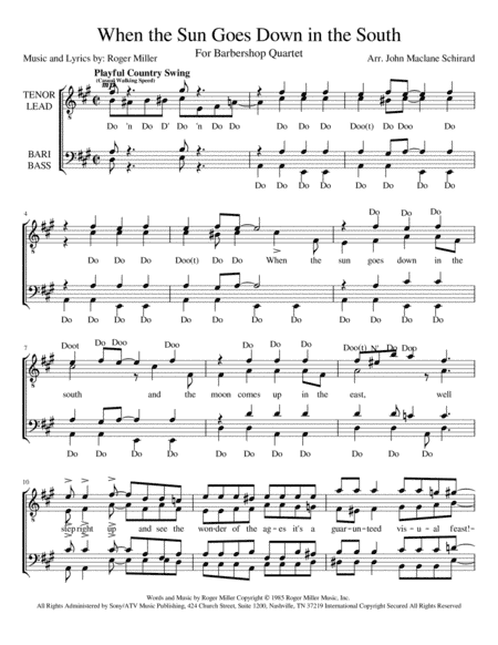 When The Sun Goes Down In The South (arr. John Maclane Schirard)