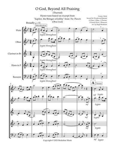 O God, Beyond All Praising (Thaxted) (Bb) (Woodwind Quintet - 1 Flute, 1 Oboe, 1 Clar, 1 Hrn, 1 Bass (arr. Regis Bookshar)