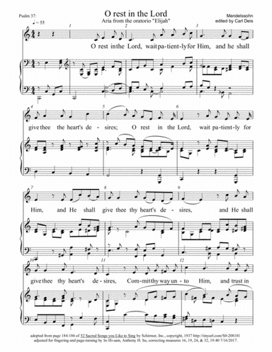O rest in the Lord (arr. edited by Carl Deis)