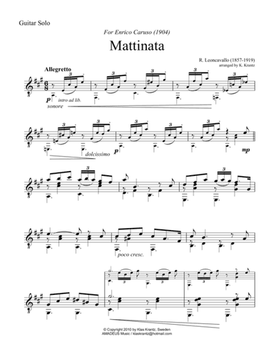 Mattinata for guitar solo (arr. K. Krantz)