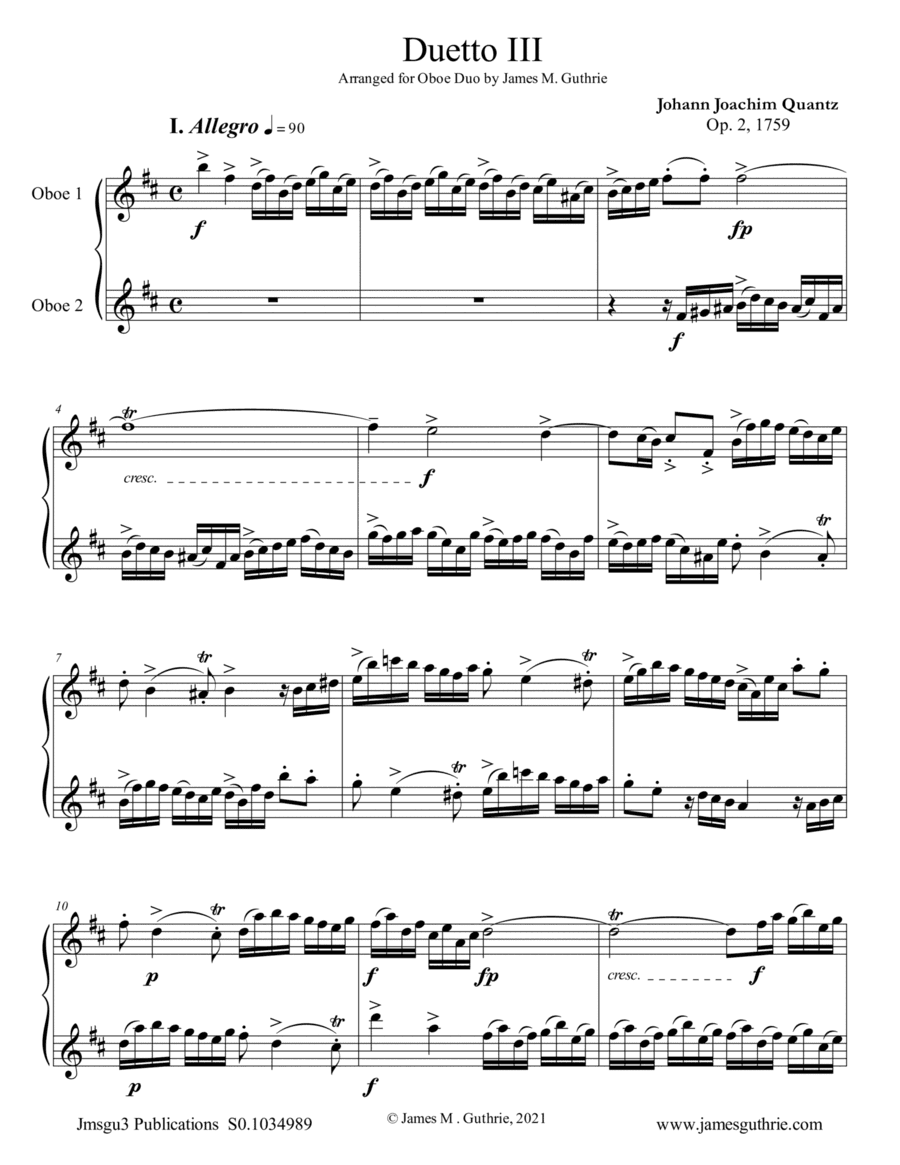 Quantz: Duetto Op. 2 No. 3 for Oboe Duo (arr. James M. Guthrie)