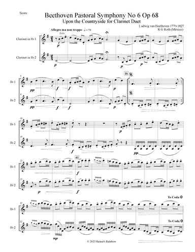 Beethoven Pastoral Symphony No 6 The Countryside Clarinet Duet (arr. R G Roth)