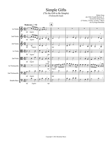 Simple Gifts ('Tis the Gift to Be Simple) (F) (String Octet - 3 Violins, 2 Violas, 2 Cellos, 1 Bass) (arr. Regis Bookshar)