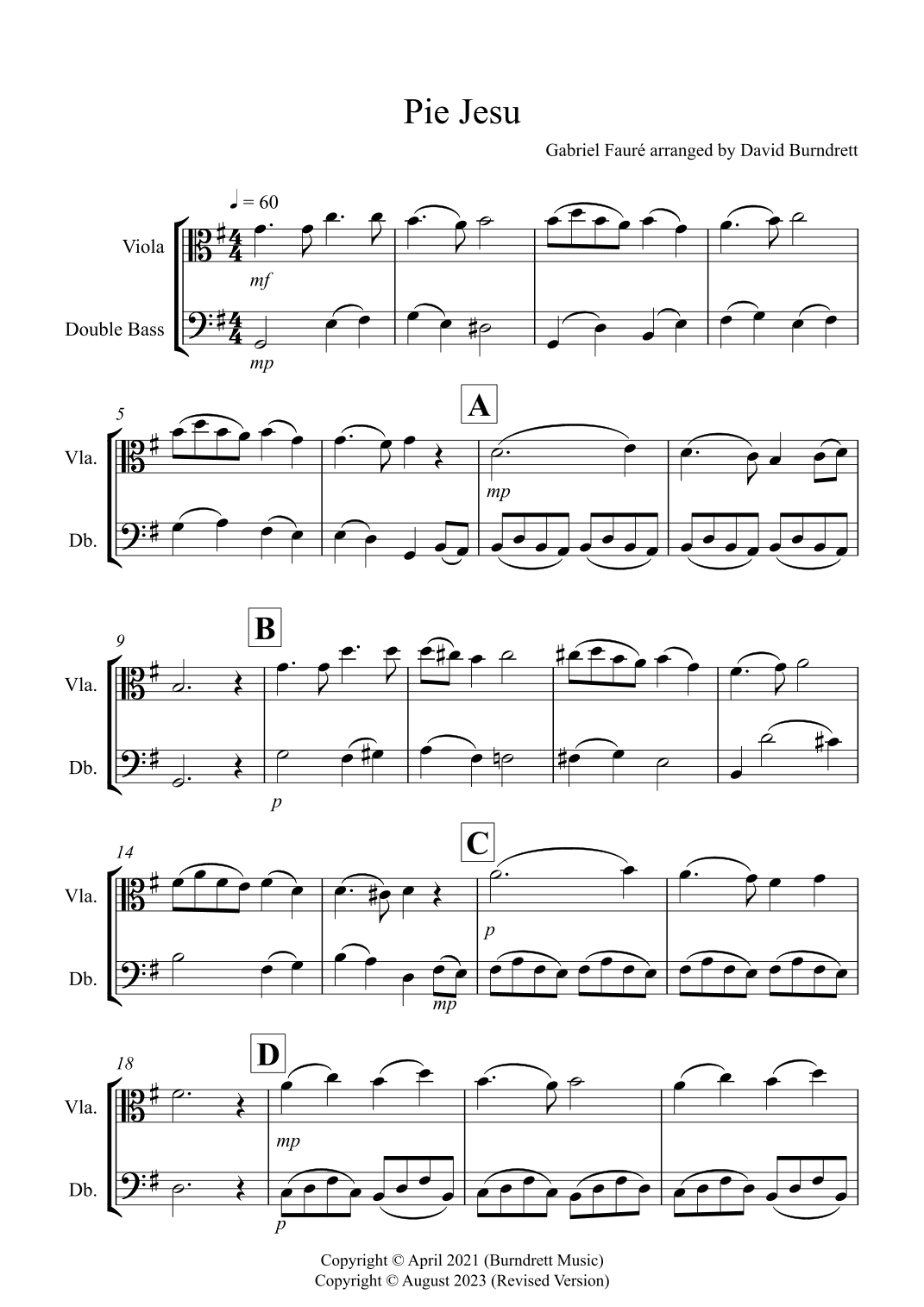 Pie Jesu for Viola and Double Bass Duet (arr. David Burndrett)