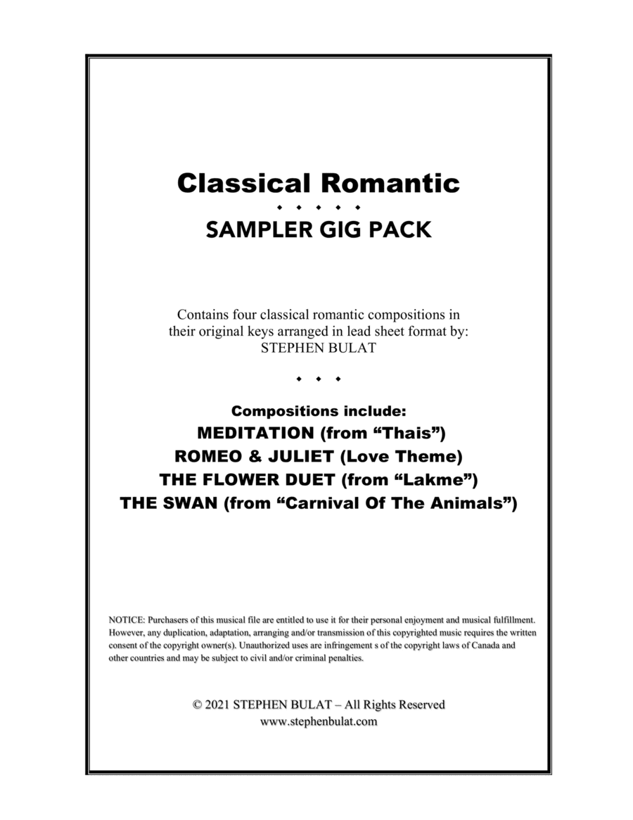 Classical Romantic Sampler Gig Pack - Four selections (Meditation, Romeo & Juliet, The Flower Duet & (arr. Stephen Bulat)