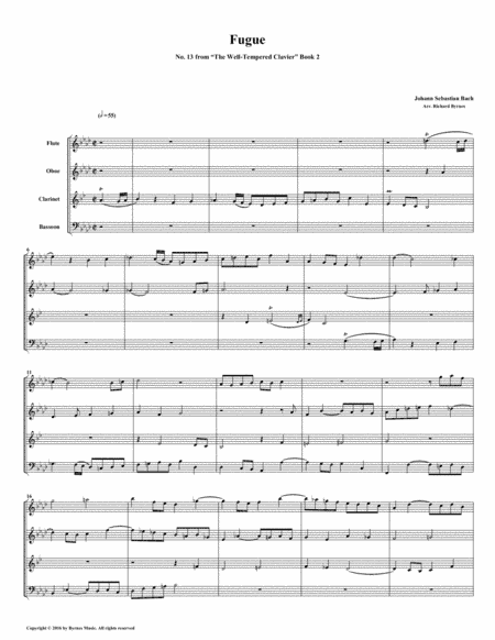 Fugue 13 from Well-Tempered Clavier, Book 2 (Woodwind Quartet) (arr. Richard Byrnes)