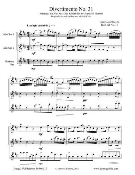 Haydn: Divertimento No. 31 for Sax Trio (arr. James M. Guthrie)