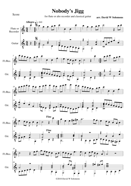 Nobody's Jigg for alto recorder and guitar (arr. David Warin Solomons)